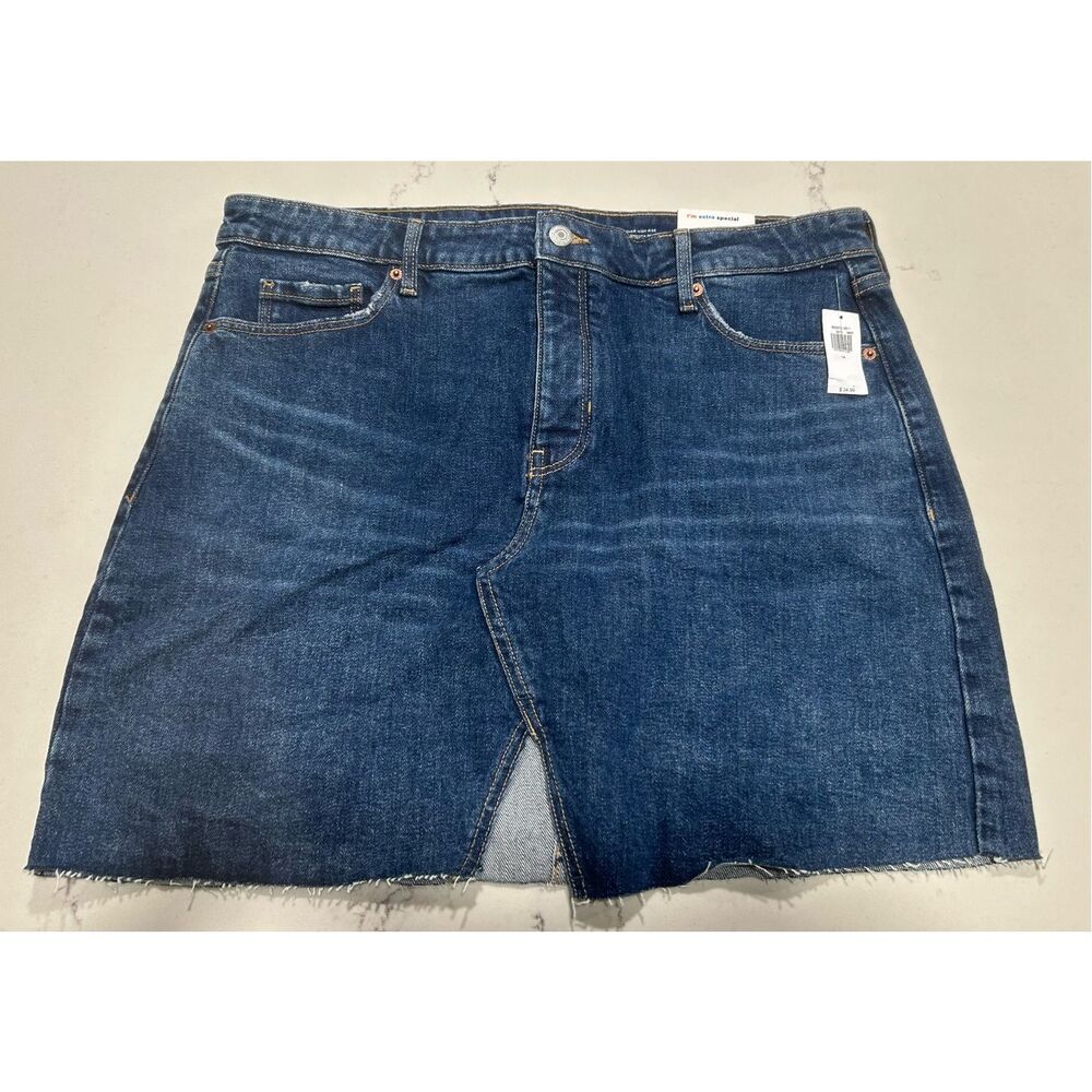 NEW~ Old Navy High Waist Secret-Smooth Pocket Fray Hem Denim Skirt 2